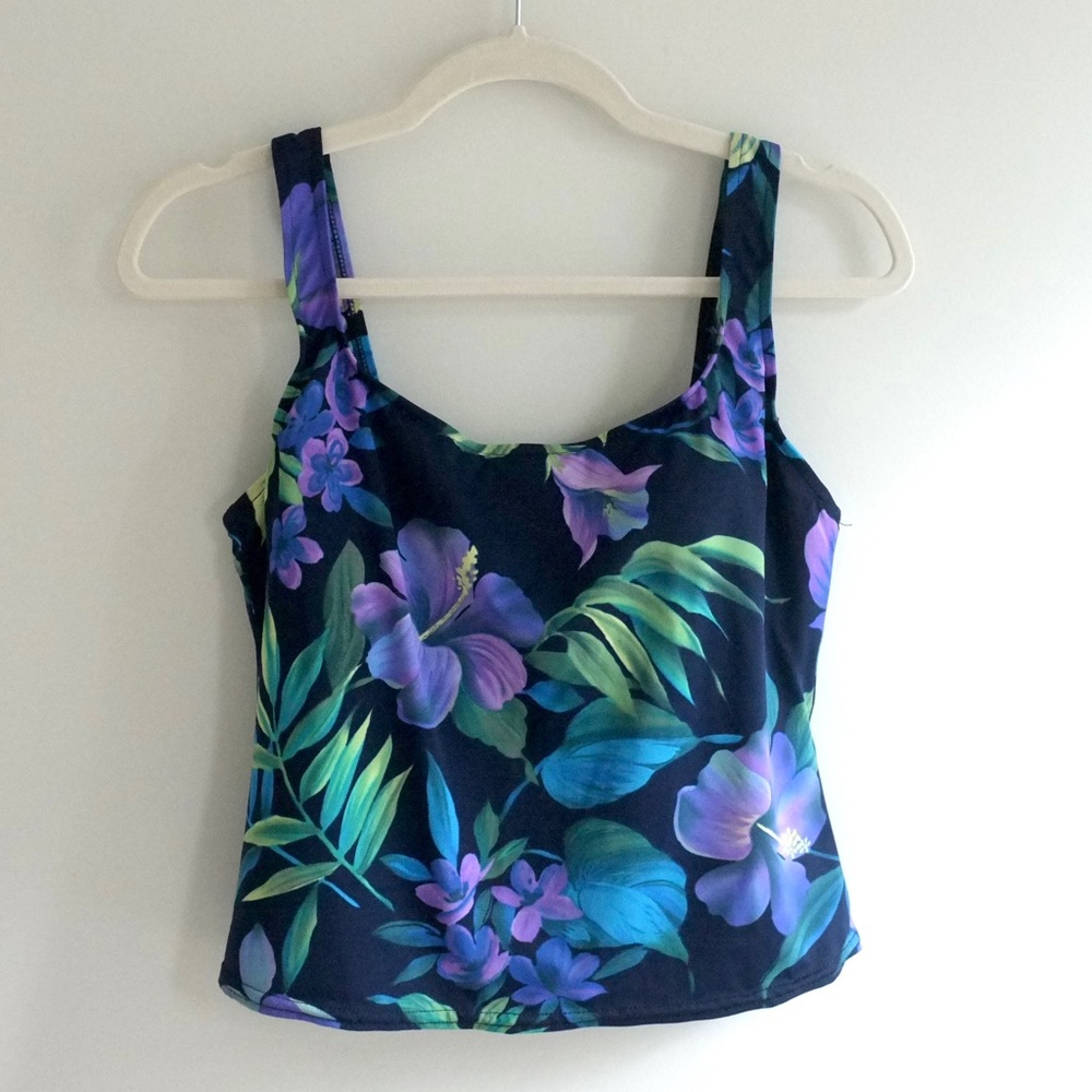 Vintage Hawaiian Hibiscus Flower Square Neck Tank Top Size 12